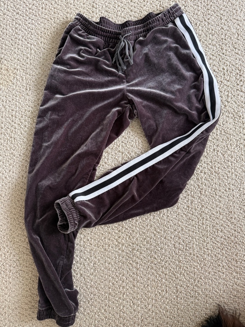 Brown Velvet Jogger Pants with Side Stripes